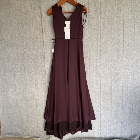BHLDN Tansy Satin Charmeuse Deep Purple True Wrap Formal Maxi Dress Size 10 - Picture 10 of 17